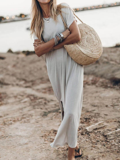 Effortless Open Sleeve Slit Graceful Oversized T-shirt Midi Dress