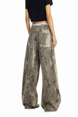 Leopard Print Cargo Wide Leg Jeans
