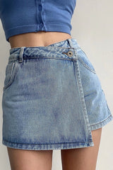 High Waist A Line Denim Skort