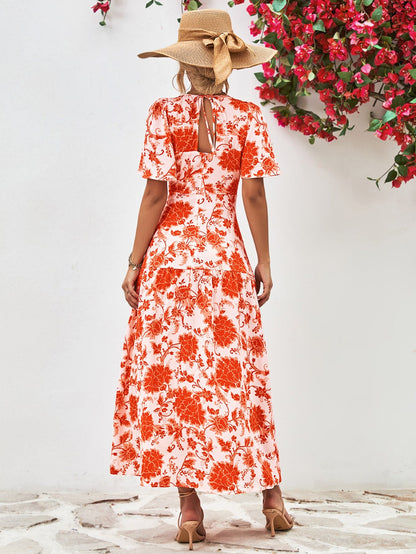 Floral Neck Tied Open Back Dress
