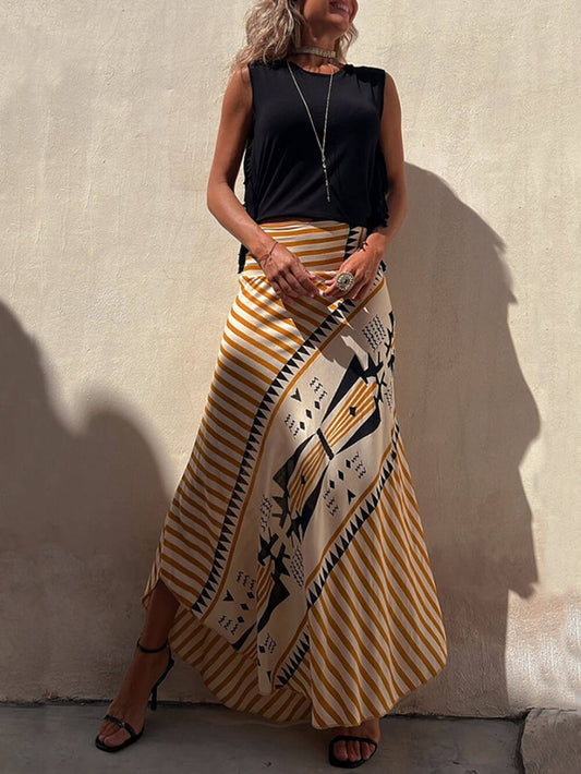 Geometric Print Elastic Charming Waist Maxi Skirt