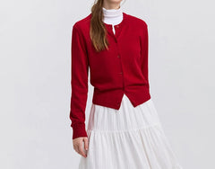 Red Solid Color Elegant Layered Cardigan Cardigan-241208