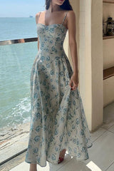 Waist Cinched Strap Maxi Floral Dress