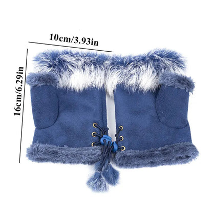 Faux Rabbit Fur Fingerless Winter Warmer Gloves