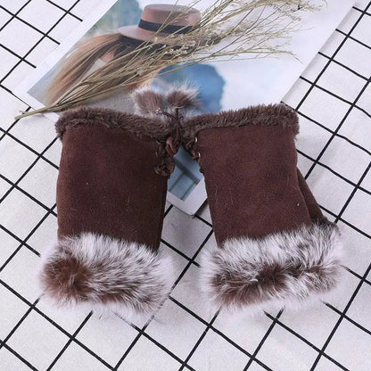 Faux Rabbit Fur Fingerless Winter Warmer Gloves