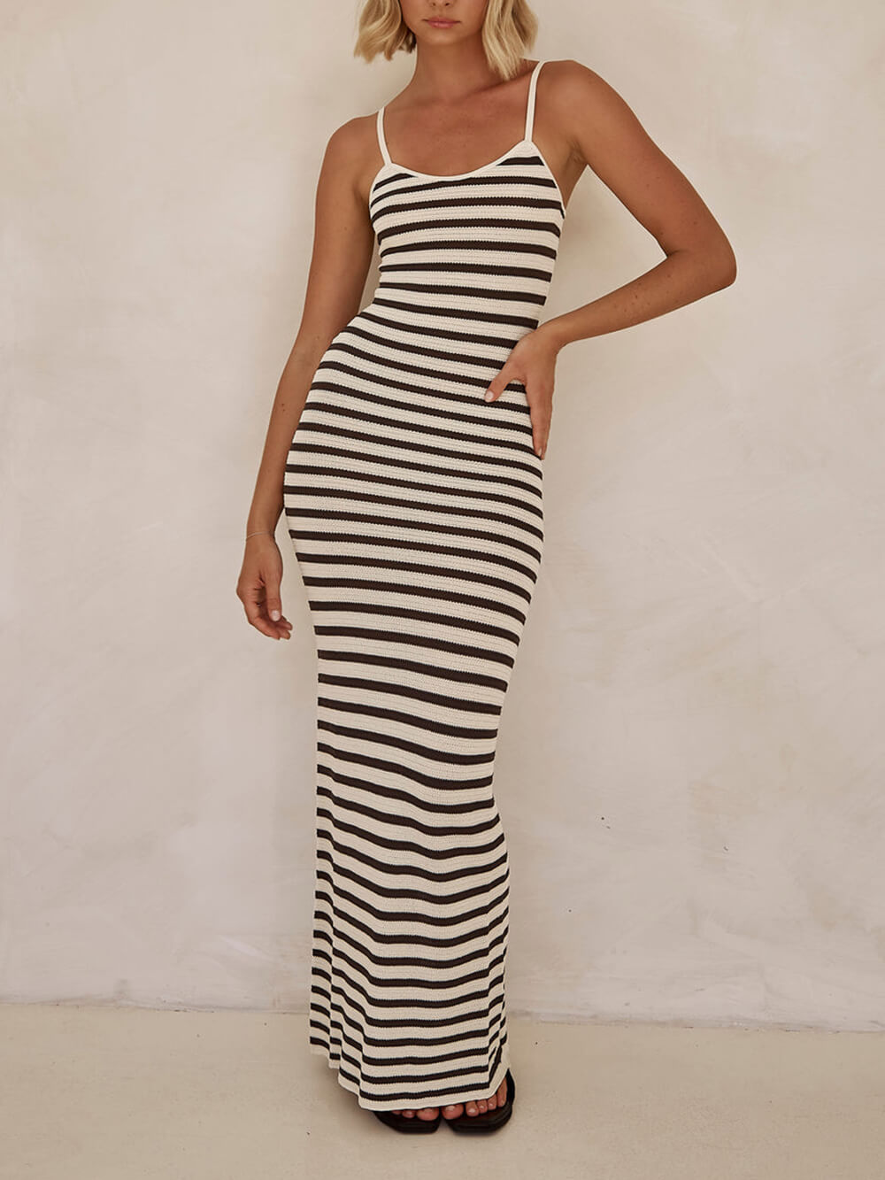 Unique Striped Patchwork Charming Knit Maxi Dress