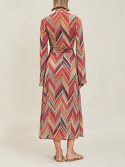 Beach Resort Geometric Print Graceful Bell Sleeve Cardigan Midi Dress