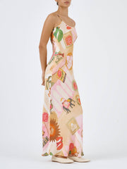 Unique Satin Print Charming Casual Suspender Maxi Dress