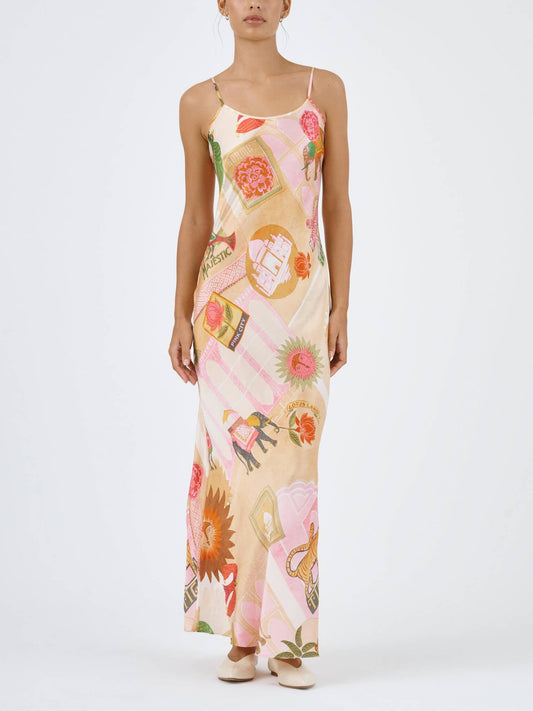Unique Satin Print Charming Casual Suspender Maxi Dress