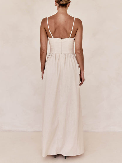 Sunset Suspender Pleated Charming Panel Sleeveless Maxi Dress