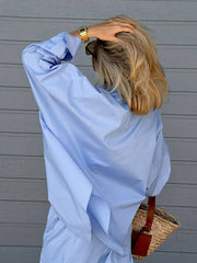 Blue Casual Shirt Two-Piece Set