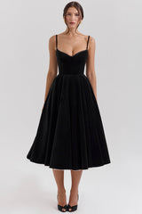 Black Velvet Tulle Midi Dress