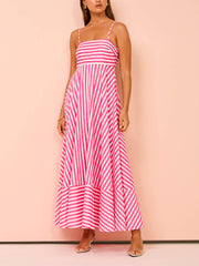 Striped Thin Strappy Midi Dress