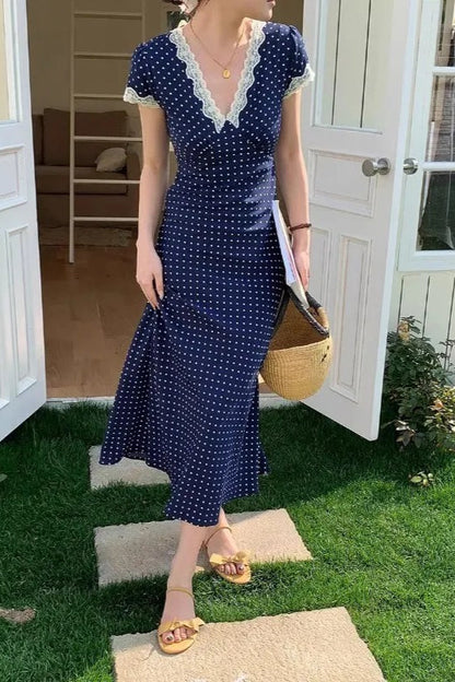 Polka Dot Lace Maxi Dress