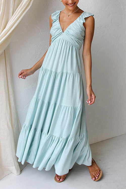 V-Neck Ruffle Maxi Dress