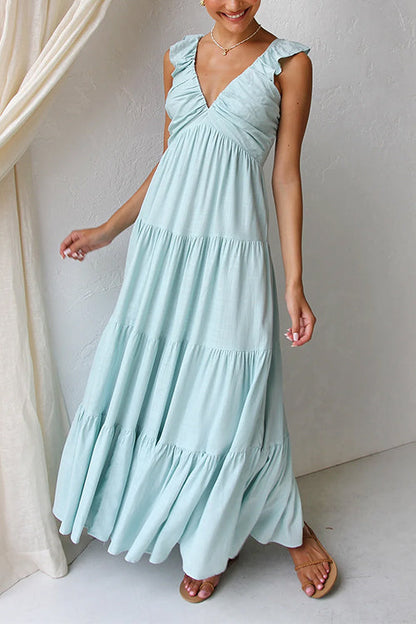 V-Neck Ruffle Maxi Dress