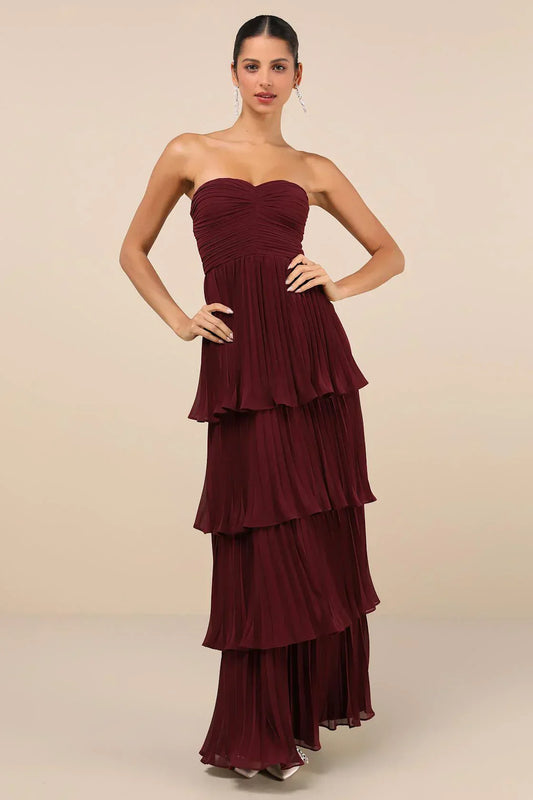 Emma/ Plum Layered Strapless Maxi Dress