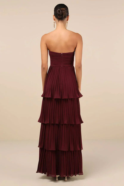 Emma/ Plum Layered Strapless Maxi Dress