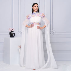 High End Turtleneck Long Cocktail Embroidered Evening Dress Bridesmaid Dress Waist Controlled Large Hem