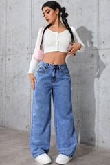 Casual High Waist Relaxed Straight Leg Jeans