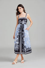 Print Halter Long A Line Swing Dress