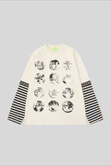 Manga Graphic Striped Layered Long Sleeve Tee