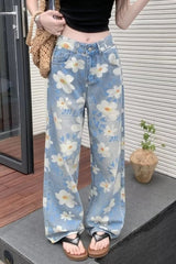 Floral Print Baggy Denim Jeans
