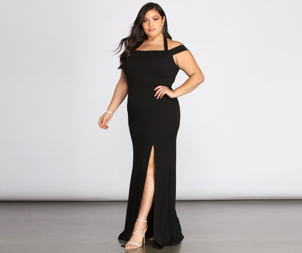 Plus Adelina Formal Halter Crepe Dress - Lady Occasions