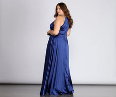 Plus Gabrielle Formal Charming High Slit Satin Dress