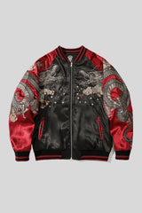 Dragon Embroidered Satin Bomber Jacket