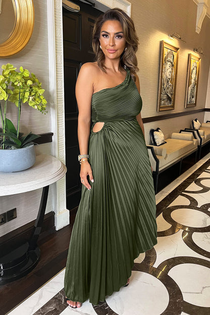 One-Shoulder Pleated Midi Dress