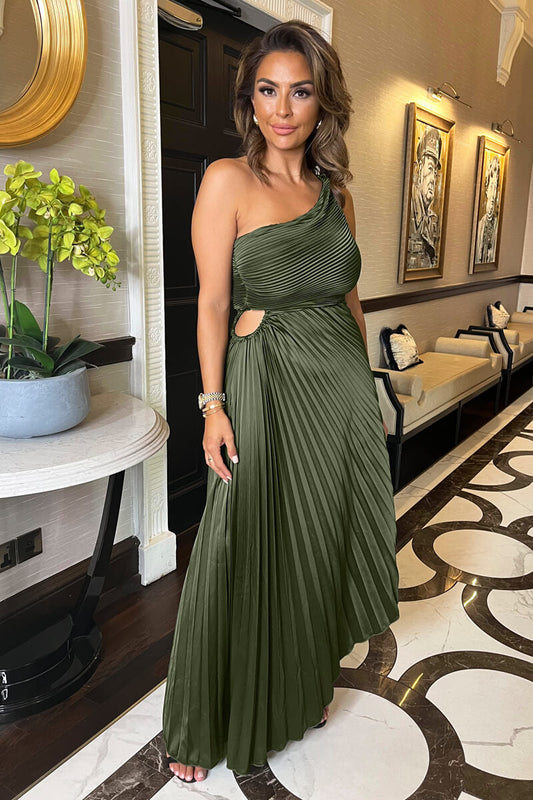 One-Shoulder Pleated Midi Dress