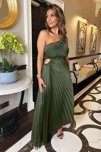 One-Shoulder Pleated Midi Dress