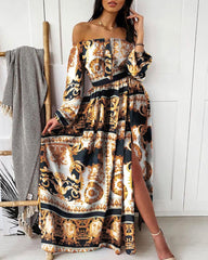 Retro long-sleeved floral dress