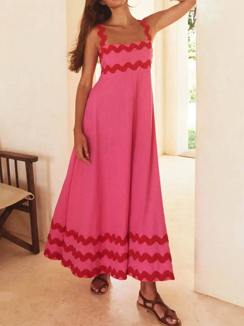 Square Neck Stylish Strap Maxi Dress