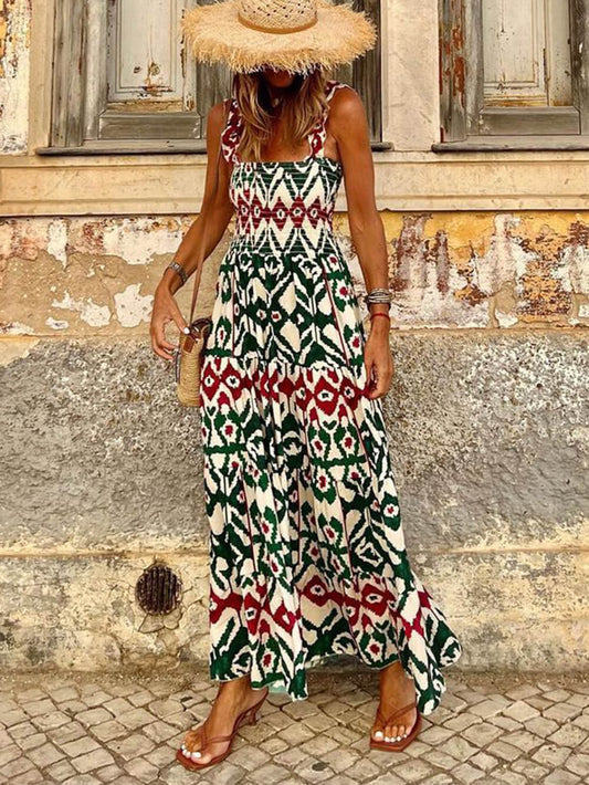 Unique Beach Vacation Charming Printed Halter Hem Dresses