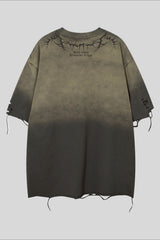 Distressed Cutout Washed Short Sleeve T-Shirt