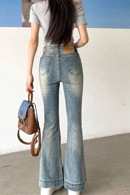 High-Waisted Flared Denim Pants Jeans