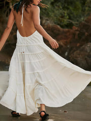 Somewhere Sunny Strappy Hanging Graceful Neck Drop-Waist Maxi Dress