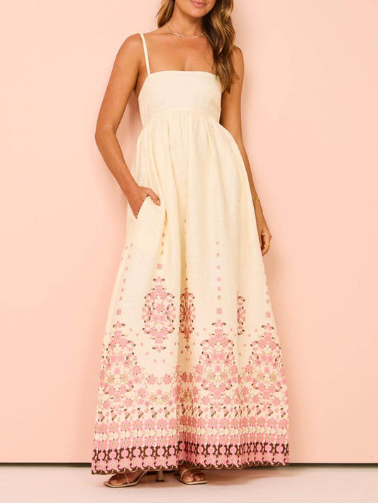 Ethnic Print Halter Charming Cream Extra Maxi Dress