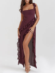 Mulberry Ruffle Stylish Maxi Dress