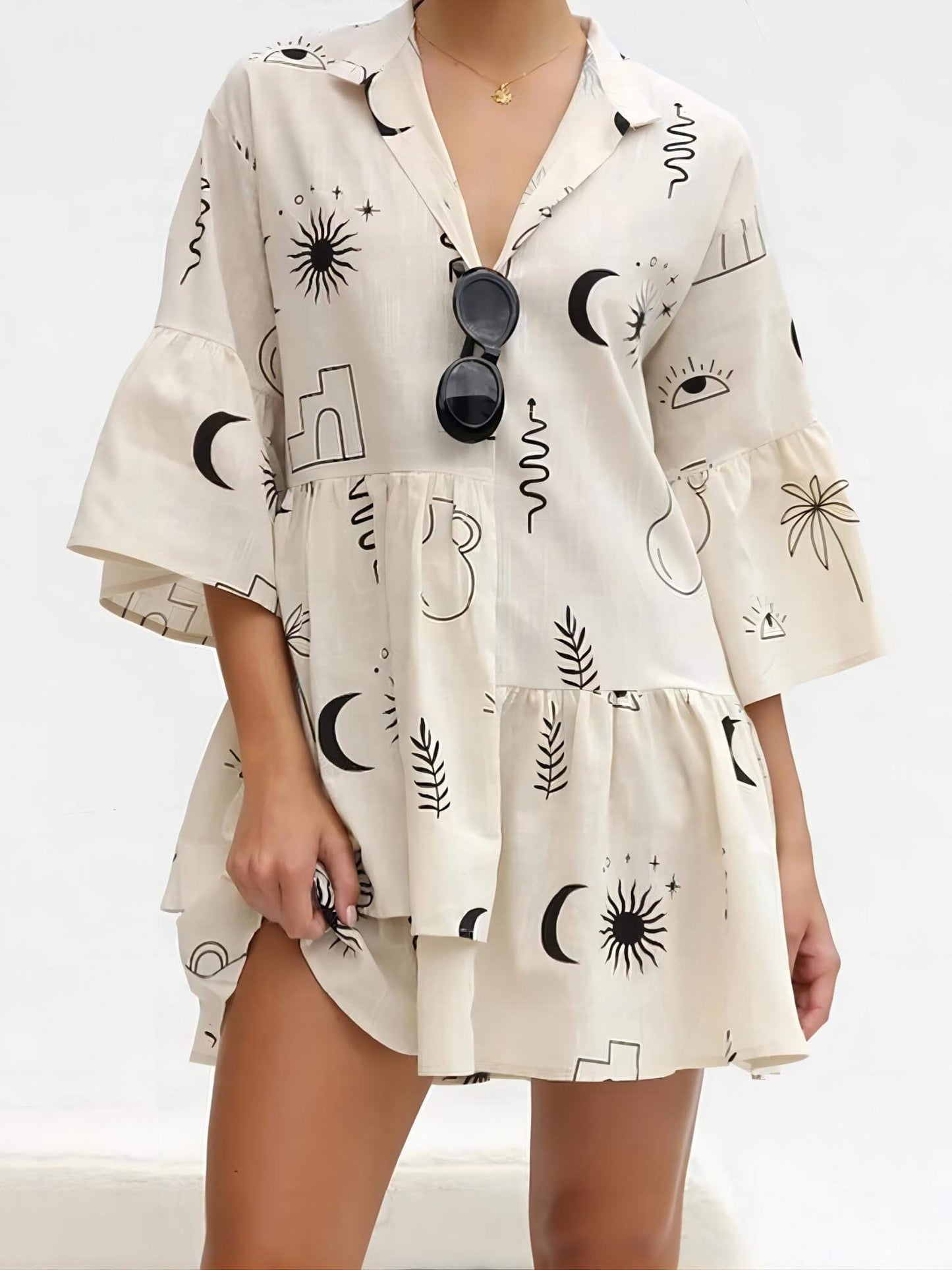 Ethnic Style Loose Charming Shirt Short Dress