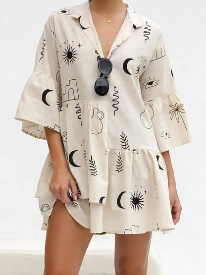 Ethnic Style Loose Charming Shirt Short Dress