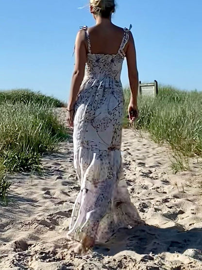 Elegant Vacation Print Charming Pleated Tiered Dress