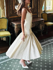 Graceful Square Neck Wide Graceful Strap Drop Waist Midi Dress