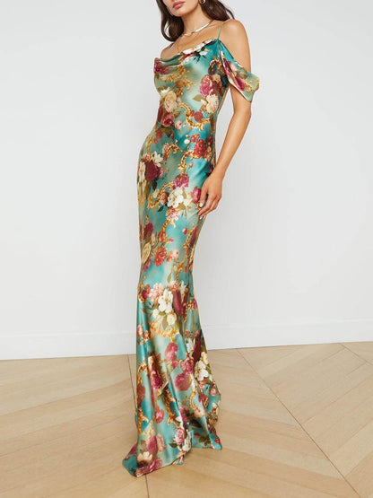 Radiant Off-The-Shoulder Stylish Printed Maxi Dress