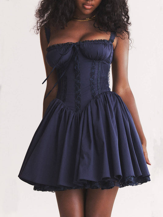 French Navy Stylish Corset Mini Dress