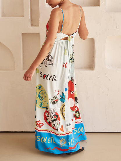 Refined Sensation Satin Charming Unique Print Maxi Dress