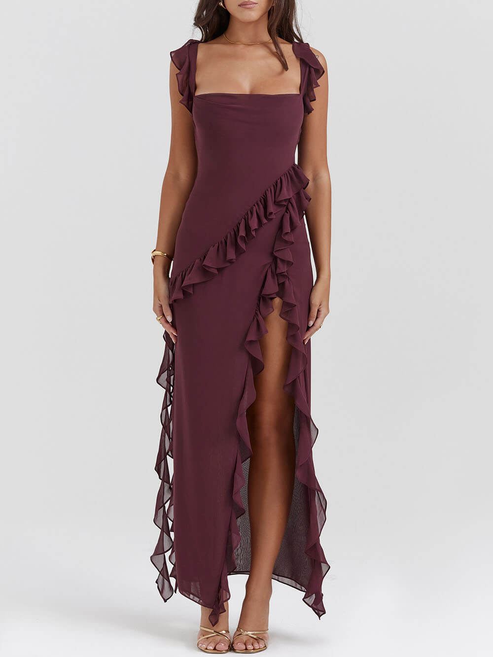 Mulberry Ruffle Stylish Maxi Dress