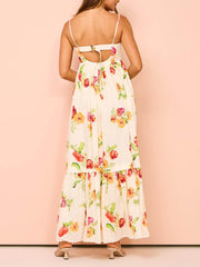 Unique Floral Print Halter Graceful Backless Extra Maxi Dress
